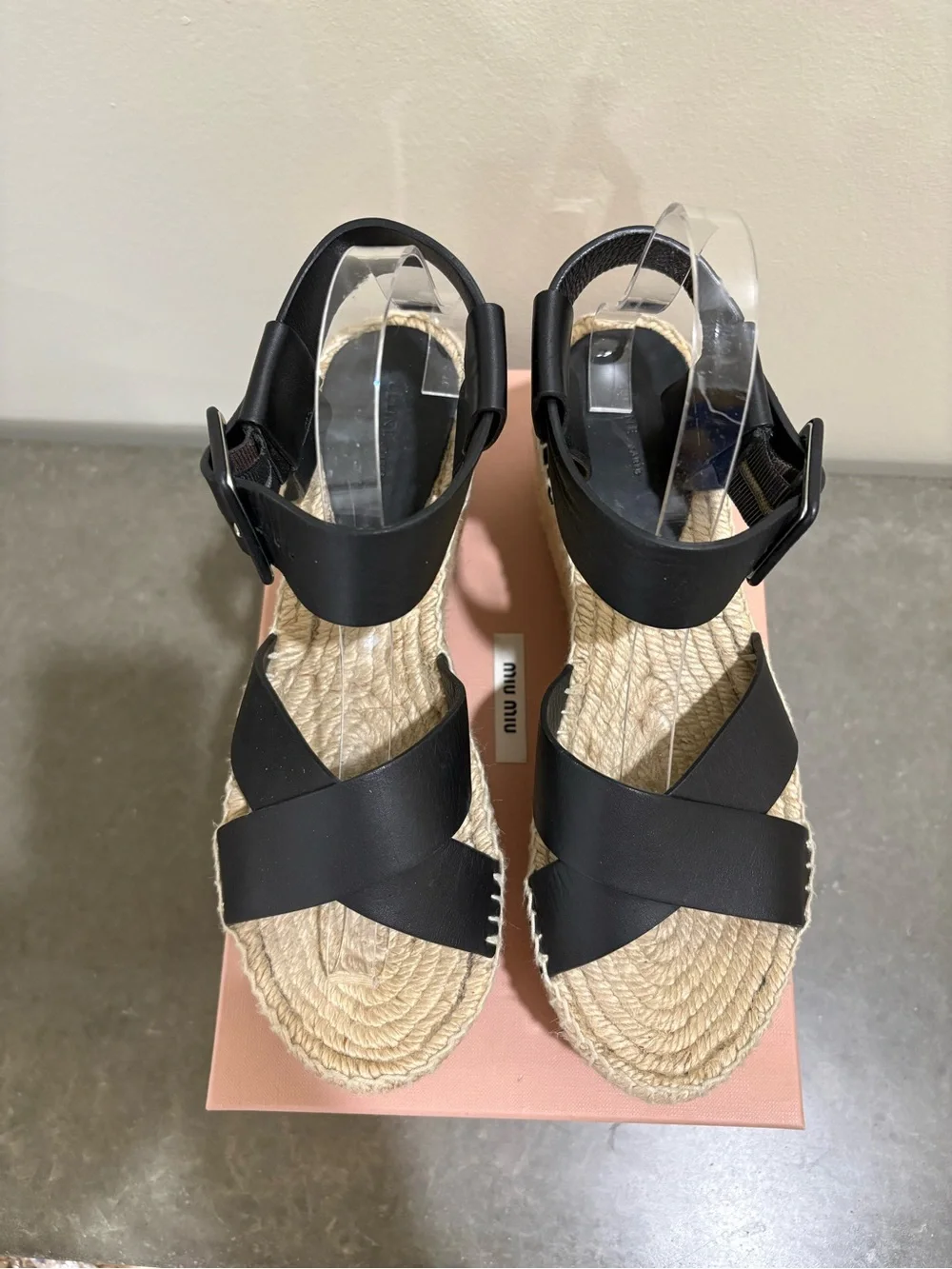 Celine Black Leather Jute-Wrapped Platform Sandals, Great Condition! 8.5 (39)